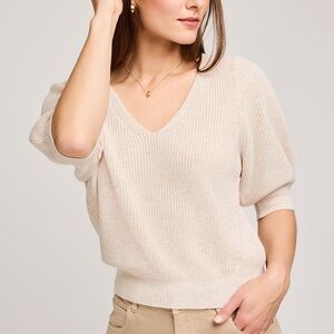 Gentle Fawn Phoebe Cream V-Neck Pullover Sweater